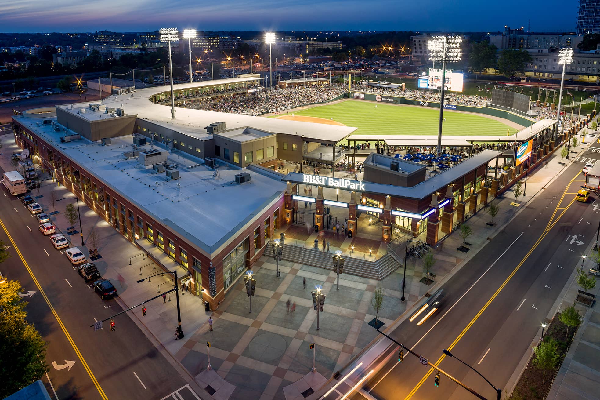 Kimley-Horn performed landscape architecture, streetscape, and urban corridor design for BB&T Ballpark, home of the Charlotte Knights AAA baseball team.