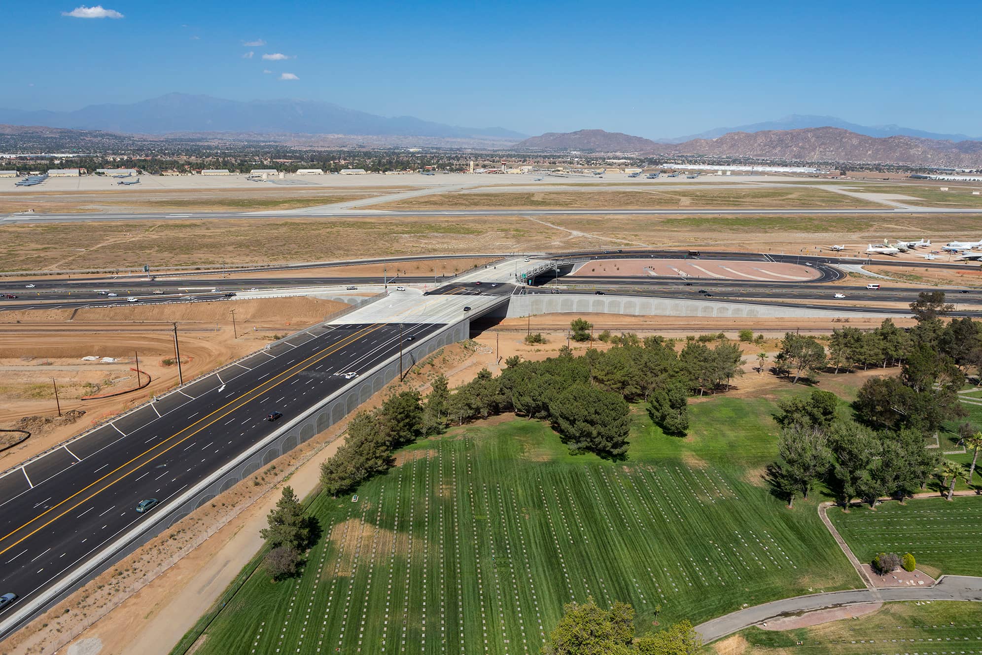 Kimley-Horn provided final design services (PS&E) and Project Report (PR) and Environmental Document (ED) for the I-215 / Van Buren Boulevard Interchange.