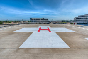 Kimley-Horn designed a 535-space parking structure, which includes a helistop, and pedestrian plaza for the Baylor Scott & White Medical Center-Irving.
