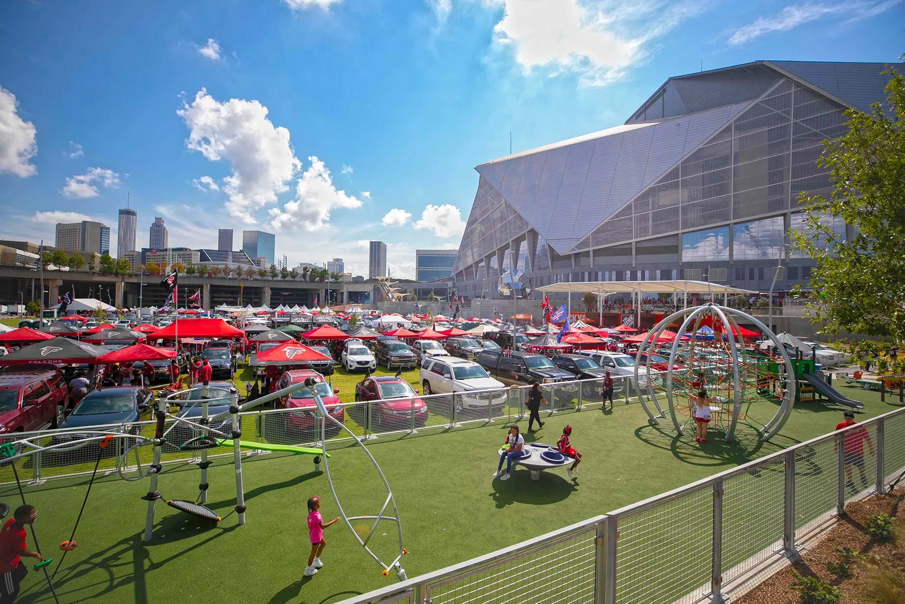 Kimley-Horn provided civil engineering and landscape architecture design for The Home Depot Backyard at Mercedes-Benz Stadium in Atlanta, GA