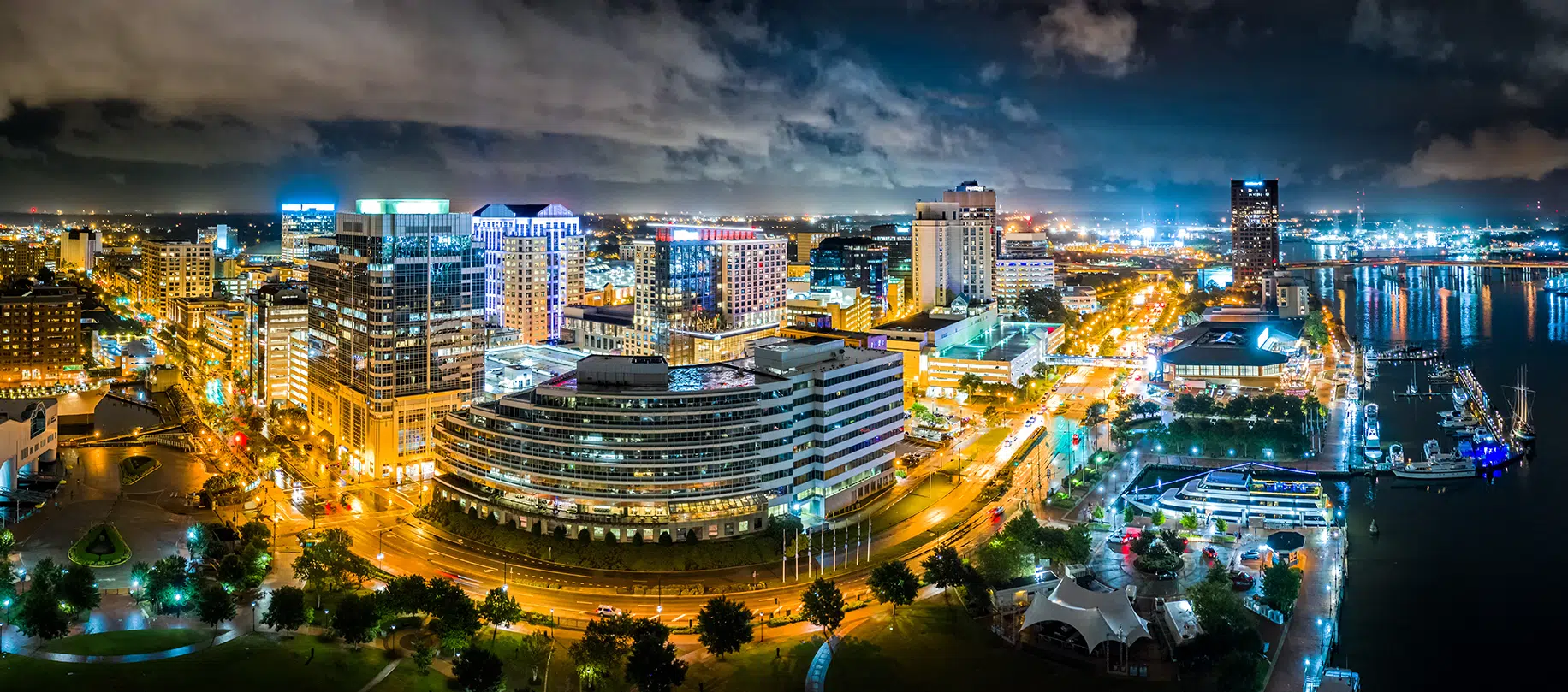 Downtown Norfolk, VA at night