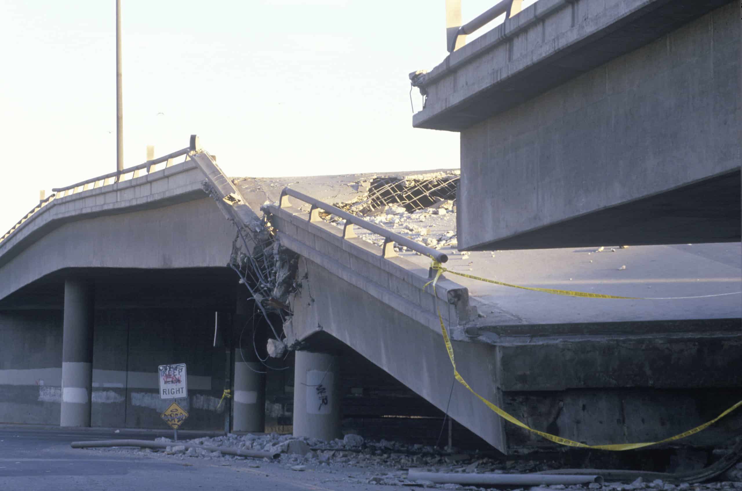 damage to concrete overpass from earthquake