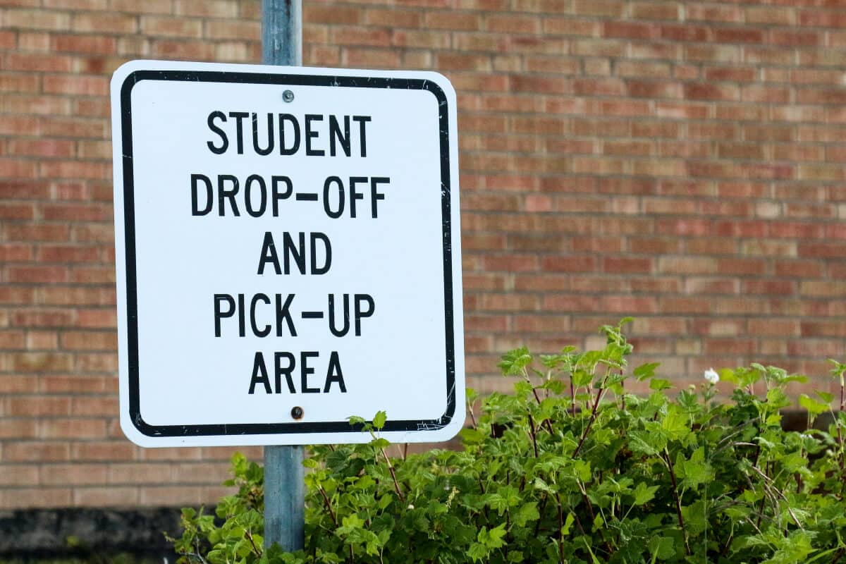 "Student Drop-Off and Pick-Up Area" Road Sign