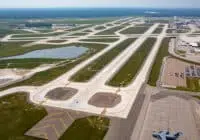 Aerial of the 21R runway at the Detroit Airport