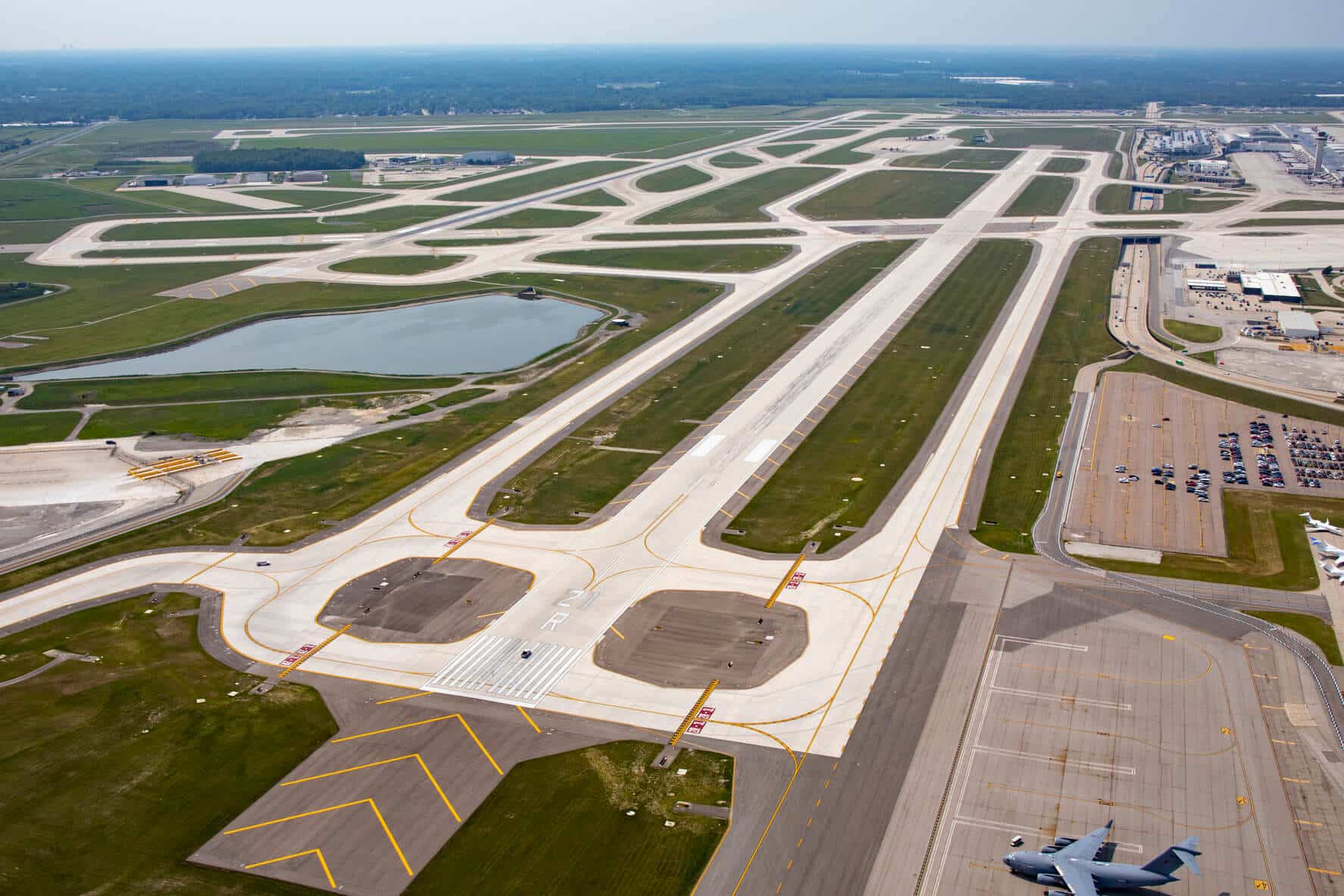 Aerial of the 21R runway at the Detroit Airport