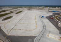 Deicing facility along a runway at the Detroit airport