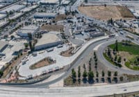 Aerial view of the South Bay BRT bus station with multiple pickup areas outdoors