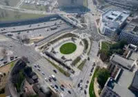 The Capitol Square Extension with traffic moving around it