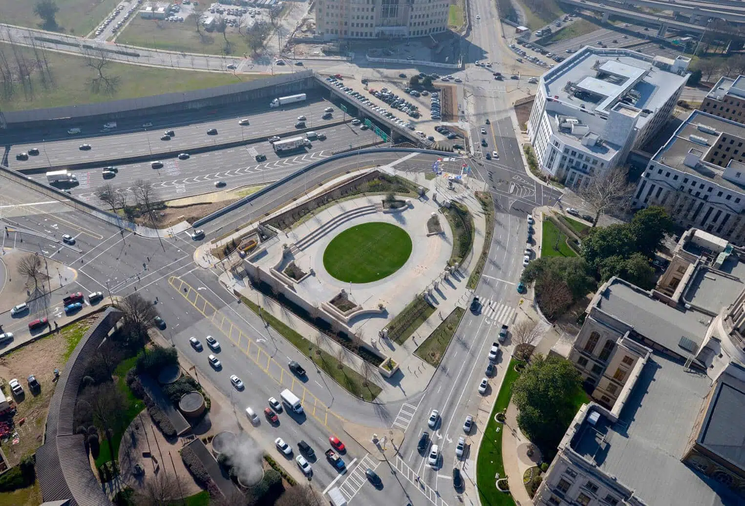 The Capitol Square Extension with traffic moving around it