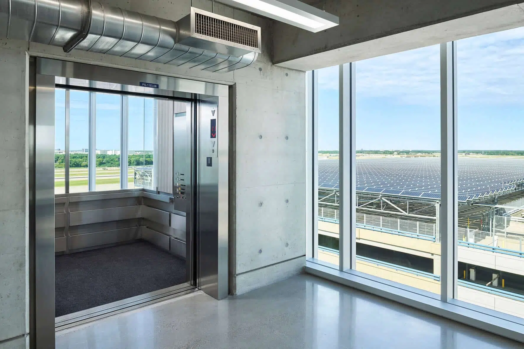 Solar panels through the silver ramp's window