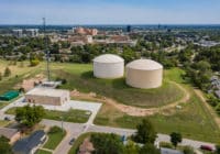 Two water storage tanks and a booster station