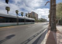 A BRT moving through the city