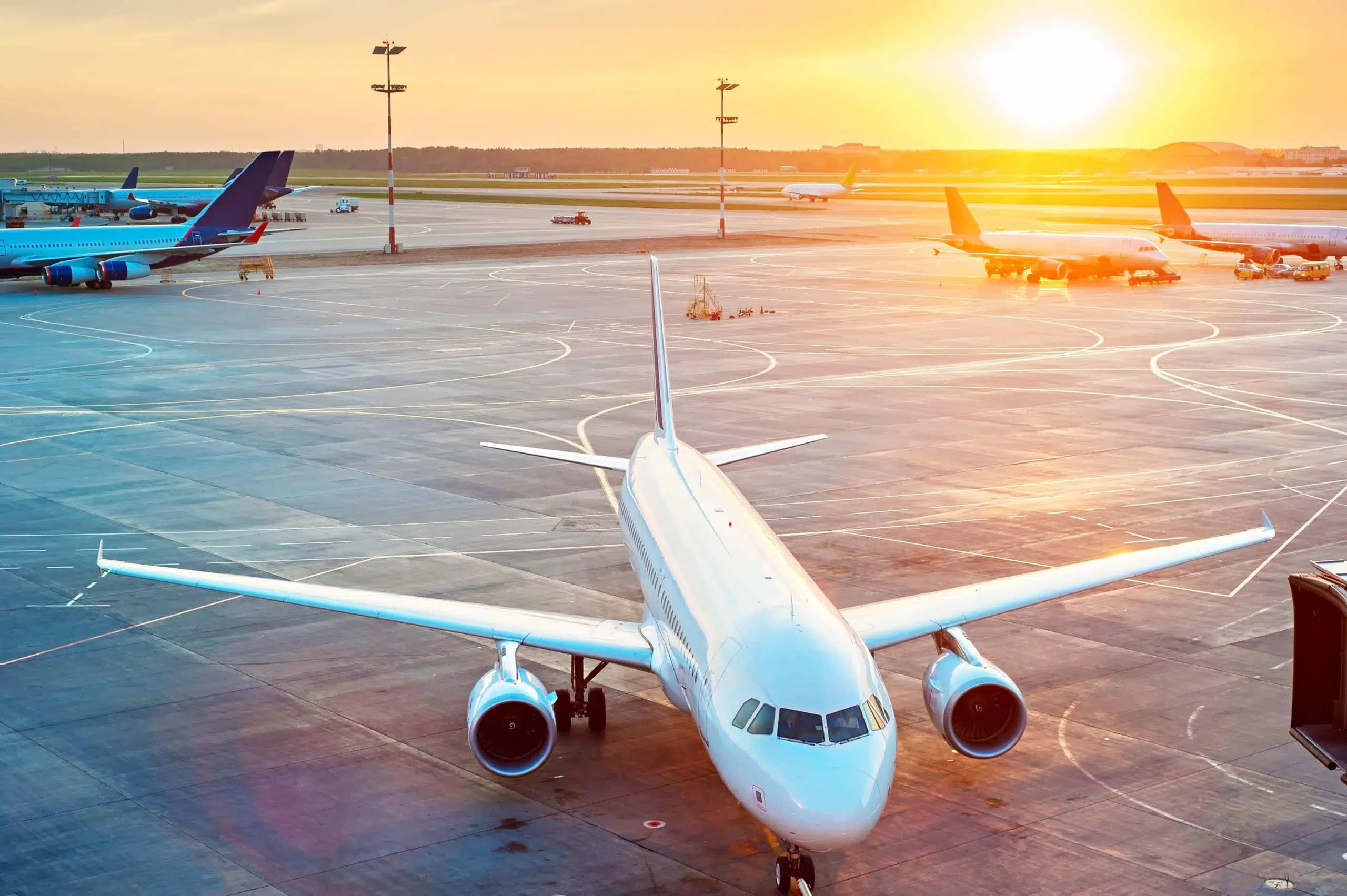 An aircraft pulls into the airport.