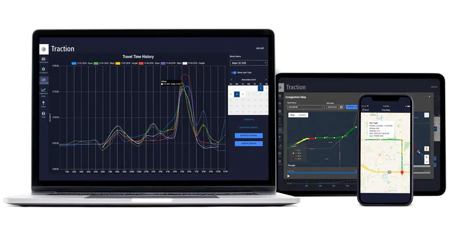 view of traction travel on laptop, tablet, and phone