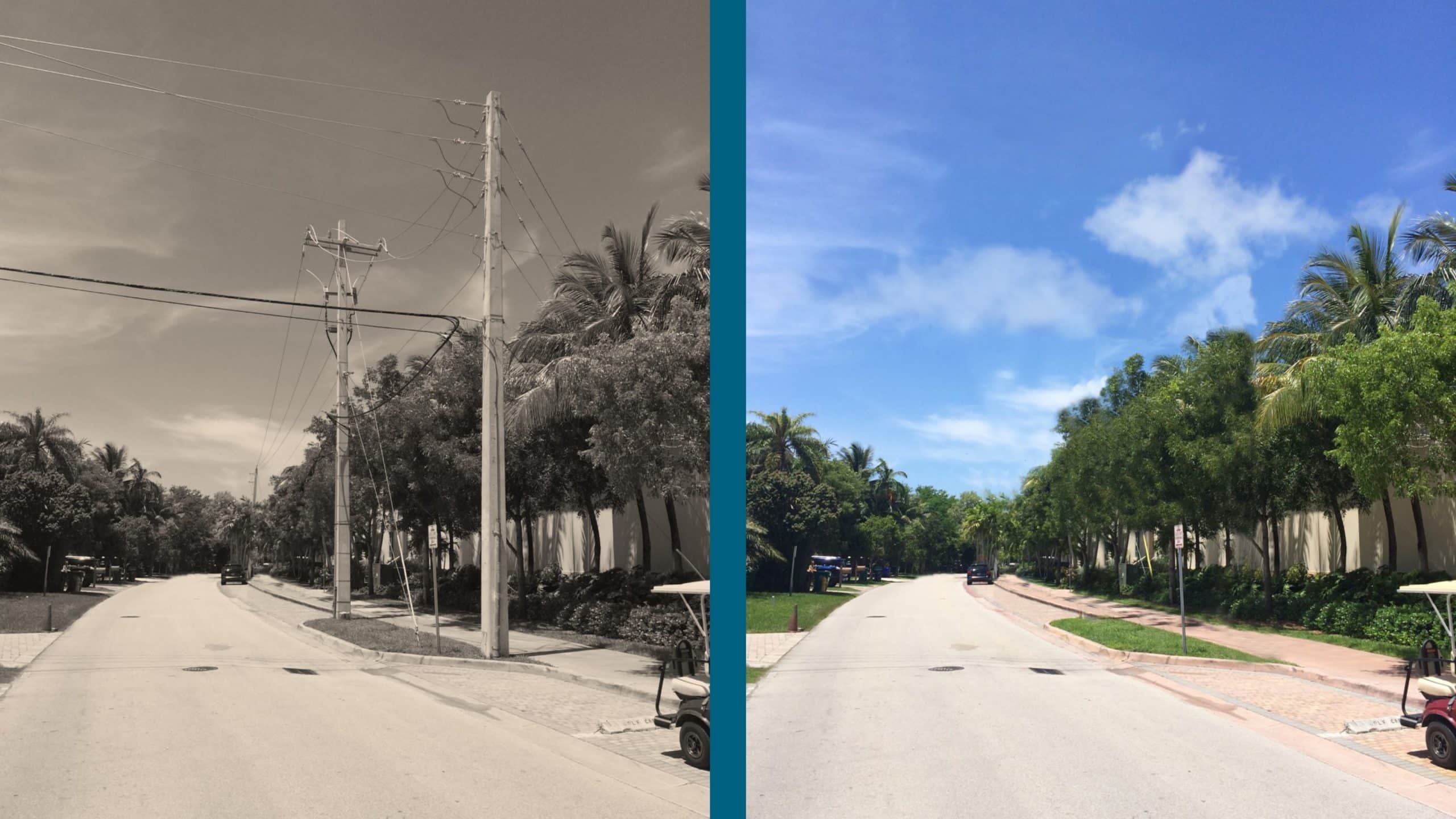 Undergrounding power lines before and after