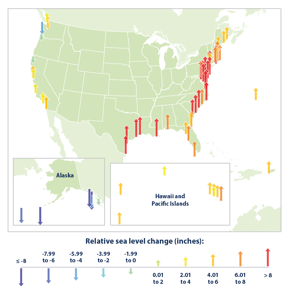 Cumulative changes in relative sea level.