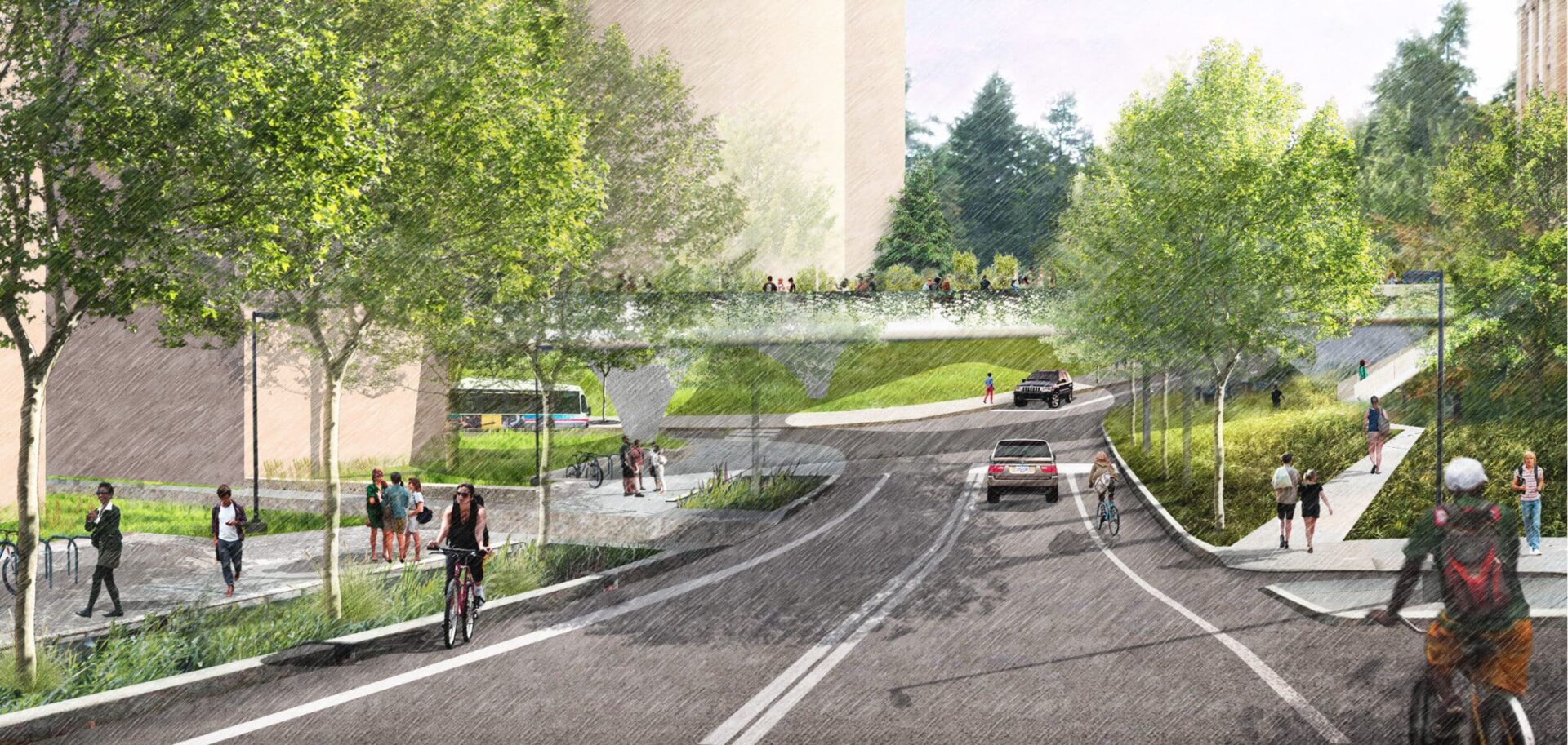 Kimley-Horn's engineers and planners evaluated traffic, parking, pedestrian/bicycle routes, and the school’s transit connections as part of the Campus Master Plan.