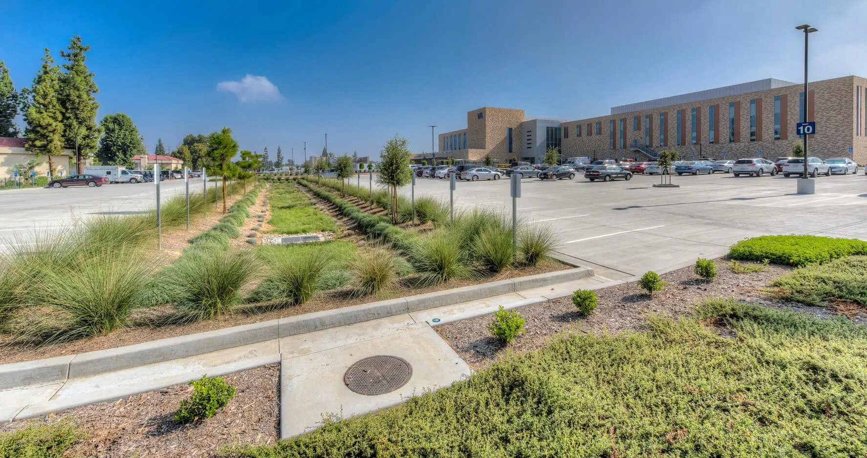 The parking lot and water drainage of the Va Loma Linda