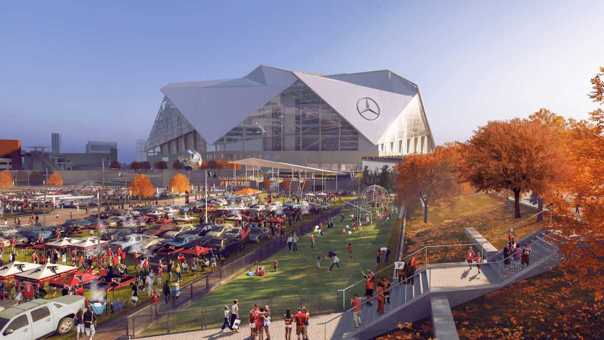 Kimley-Horn provided civil engineering and landscape architecture design for The Home Depot Backyard at Mercedes-Benz Stadium in Atlanta, GA