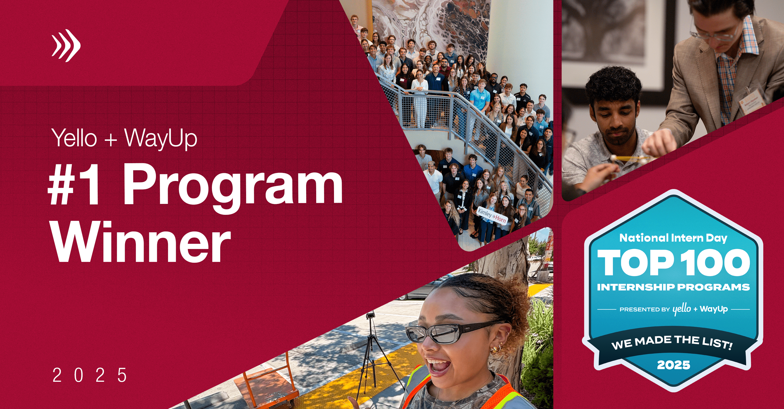 Kimley-Horn’s internship program was ranked #1 on Yello’s 2025 Top 100 masthead